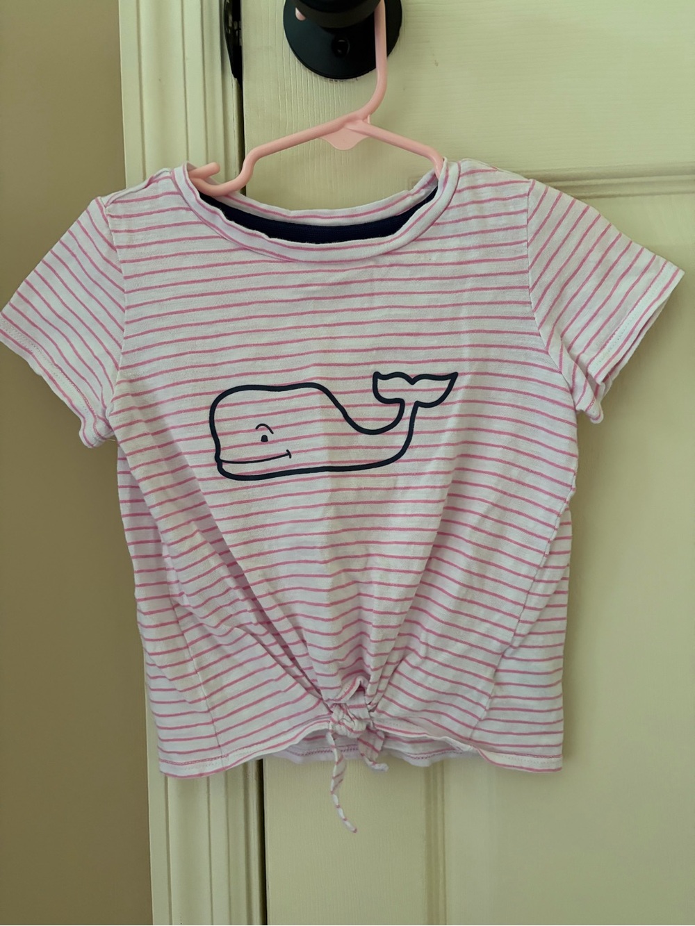 Toddler Girls Vineyard Vines Pink Striped Whale Tie-Front Tee